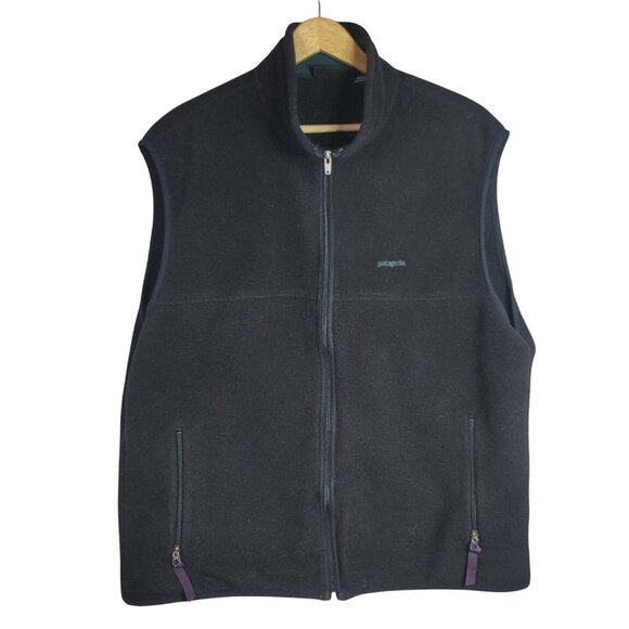 Patagonia Synchilla Fleece Vest Black XL Full Zip High Collar Pocket Vintage 90s - Picture 1 of 9